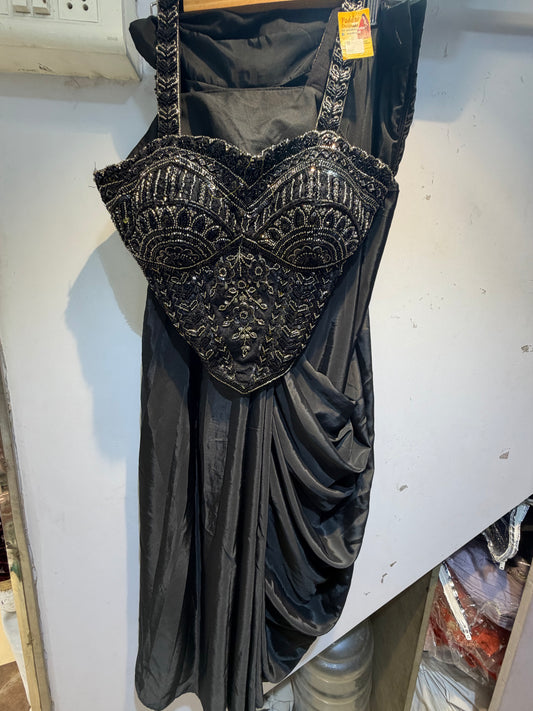 Black Draped Corset Saree