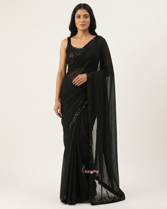 Black ready to wear sequin saree Chandni Chowk party wear for women