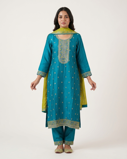 Blue kurti set with pitta zari thread work stylish daily and festive wear outfit for women