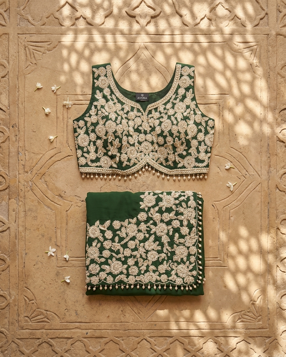 Bottle green ethnic saree elegant party and festive wear for women India
