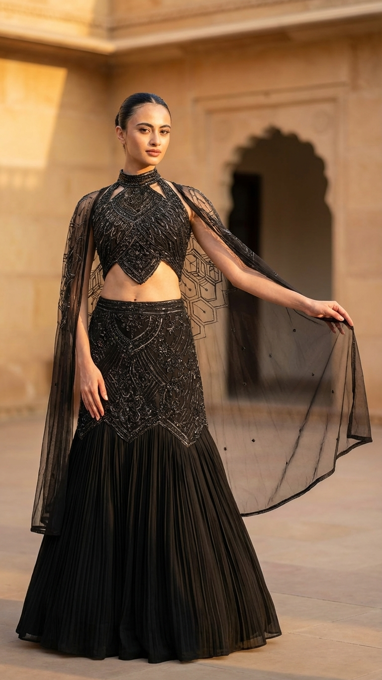 Black couture gown inspired by Chandni Chowk premium fashion for women