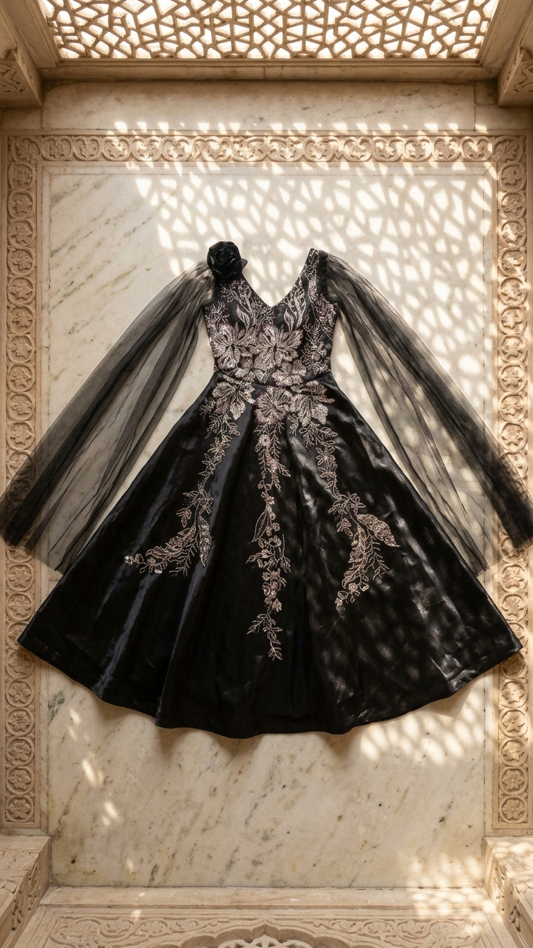 Black statement gown inspired by Chandni Chowk premium ethnic fashion