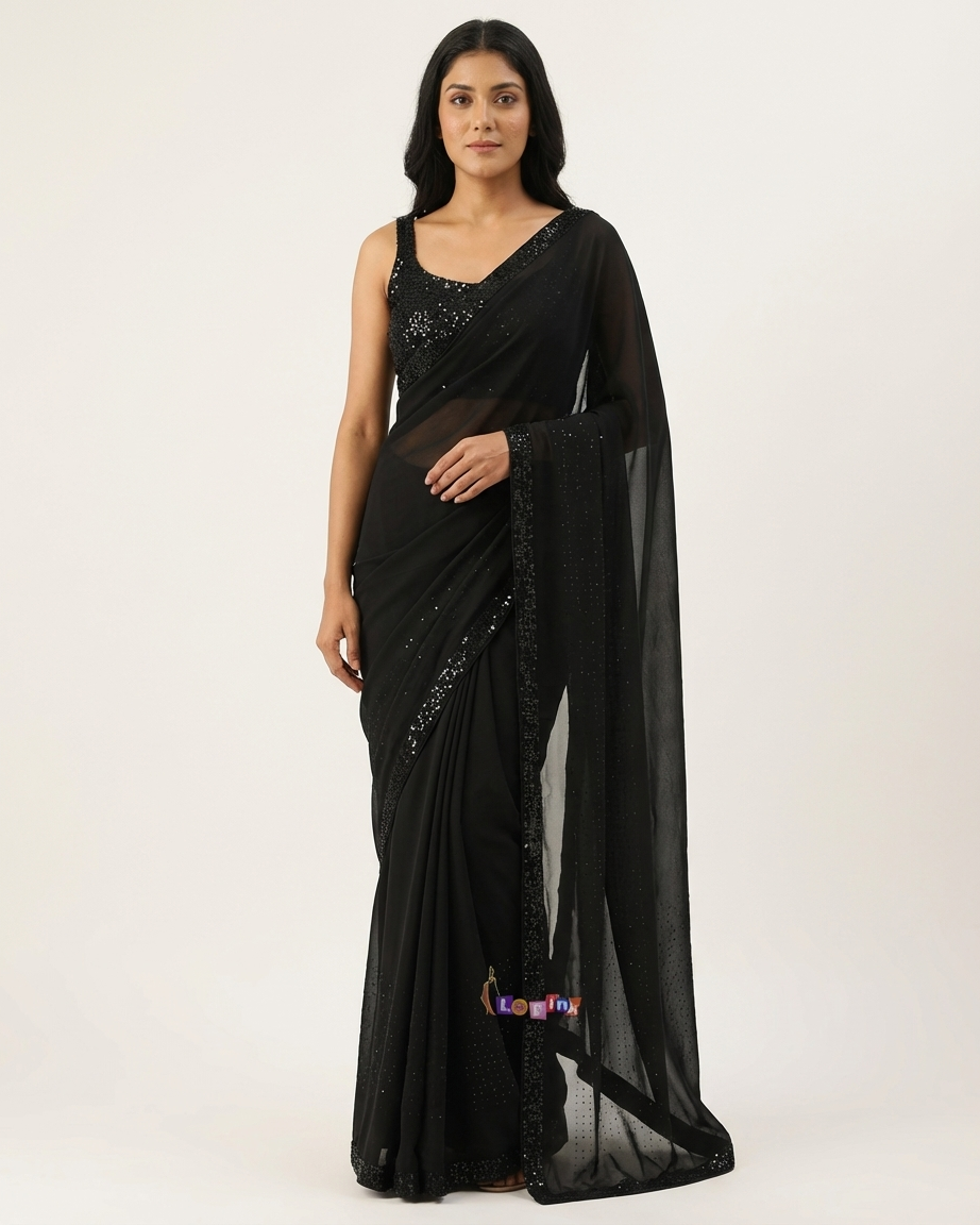 Black ready to wear sequin saree Chandni Chowk party wear for women