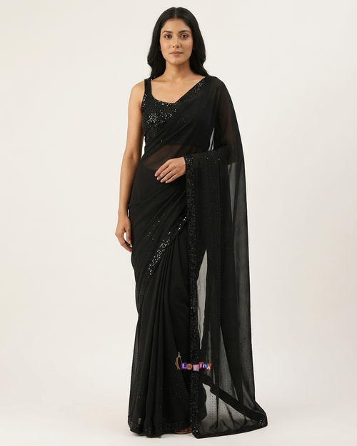 Black ready to wear sequin saree Chandni Chowk party wear for women