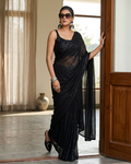 Black sequin georgette saree with shimmer work Chandni Chowk style fashion