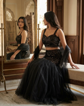 Black sequin indo western lehenga with layered skirt Chandni Chowk party wear for women