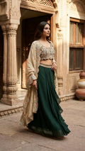 Bottle green beige indo western outfit with zari work Chandni Chowk festive wear for women