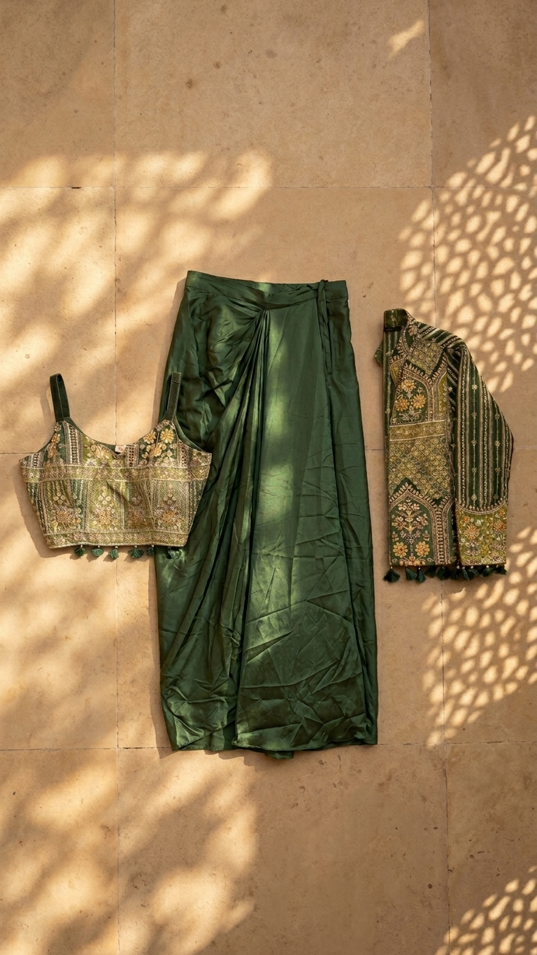 Bottle green indo western outfit perfect for mehendi and festive wear India