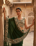 Bottle green georgette saree with floral embroidery Chandni Chowk festive wear for women
