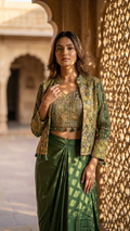 Bottle green indo western set with embroidered jacket Chandni Chowk festive wear for women