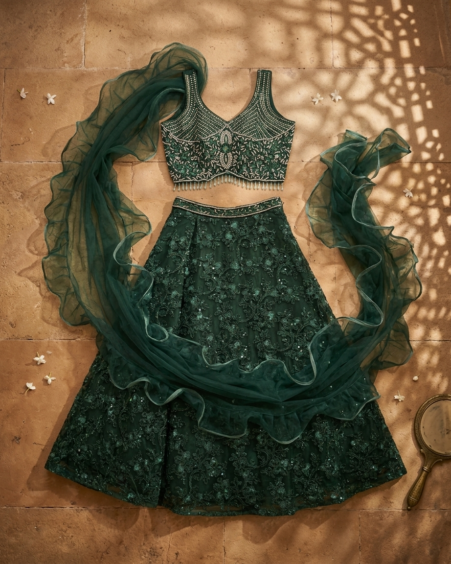 Bottle green lehenga elegant wedding and festive wear for women India