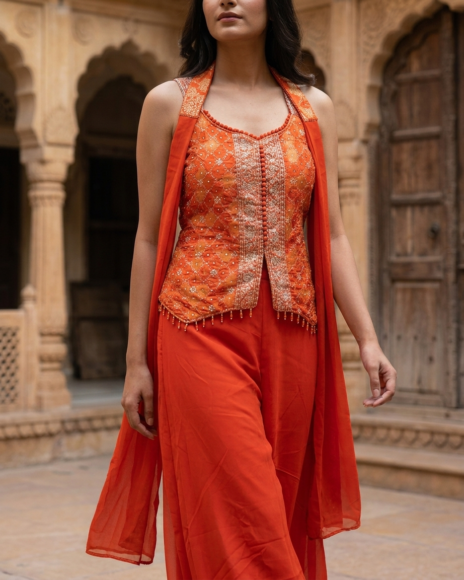Burnt orange suit stylish casual festive wear for women India