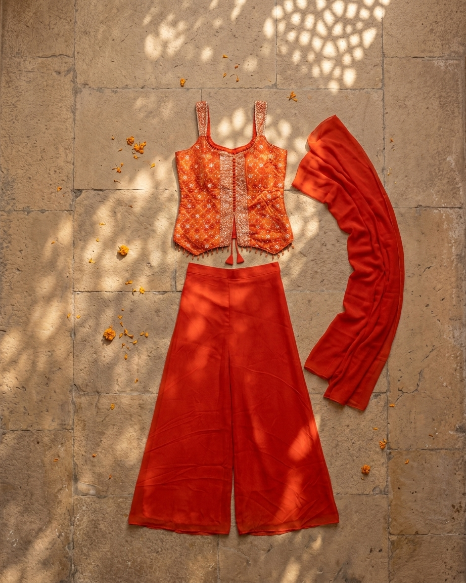 Burnt orange suit set inspired by Chandni Chowk traditional fashion