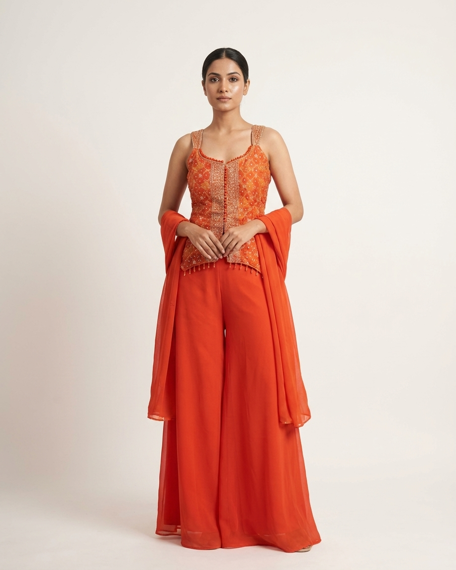 Burnt orange festive suit with zari embroidery Chandni Chowk daily ethnic wear for women