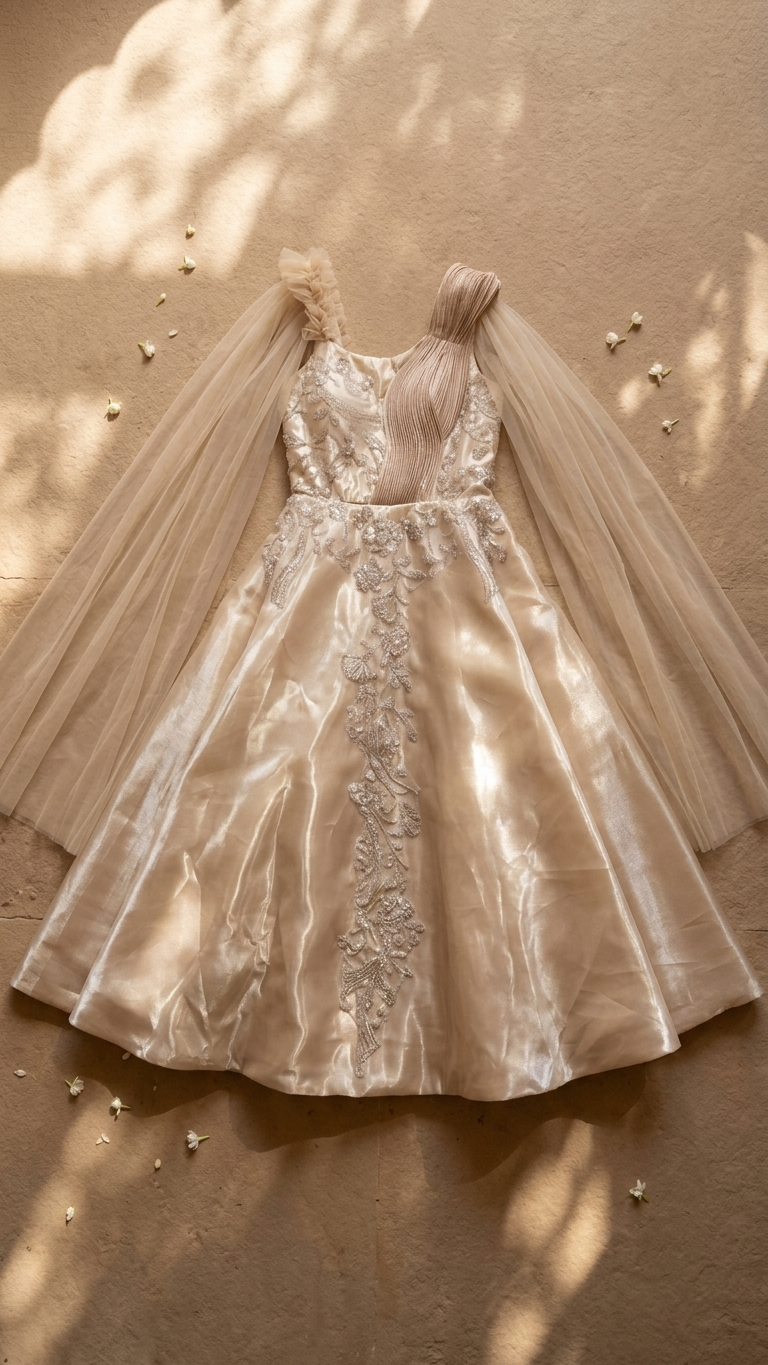 Champagne gold couture gown inspired by Chandni Chowk premium fashion for women