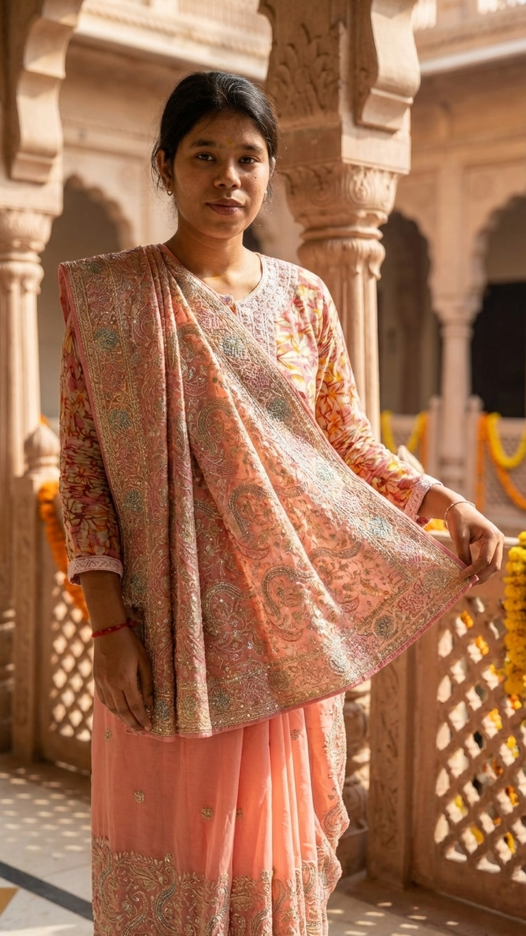 Light pink ethnic saree elegant Chandni Chowk style outfit for festive occasions
