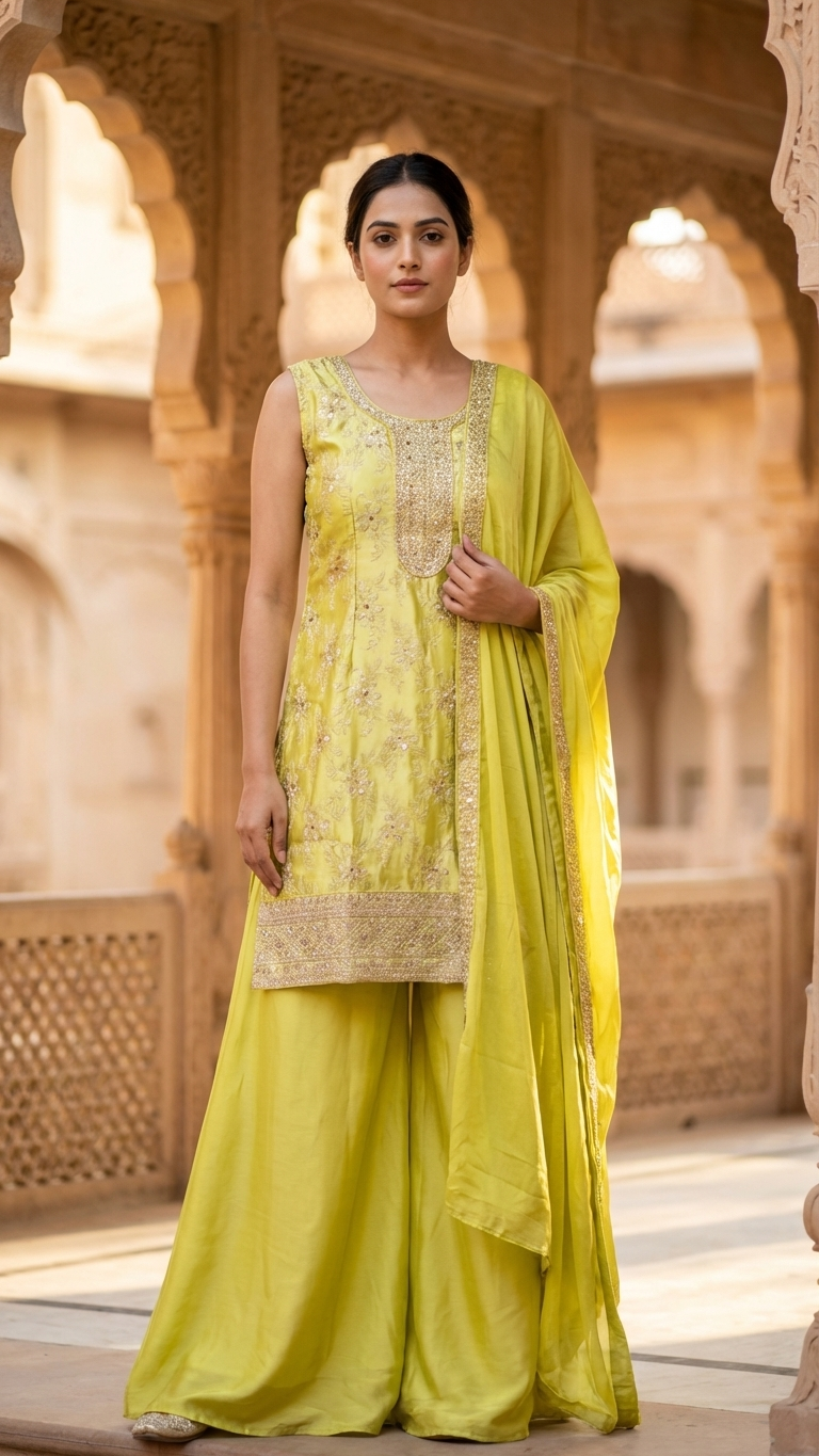 Olive green crepe indo western outfit elegant party wear for women India