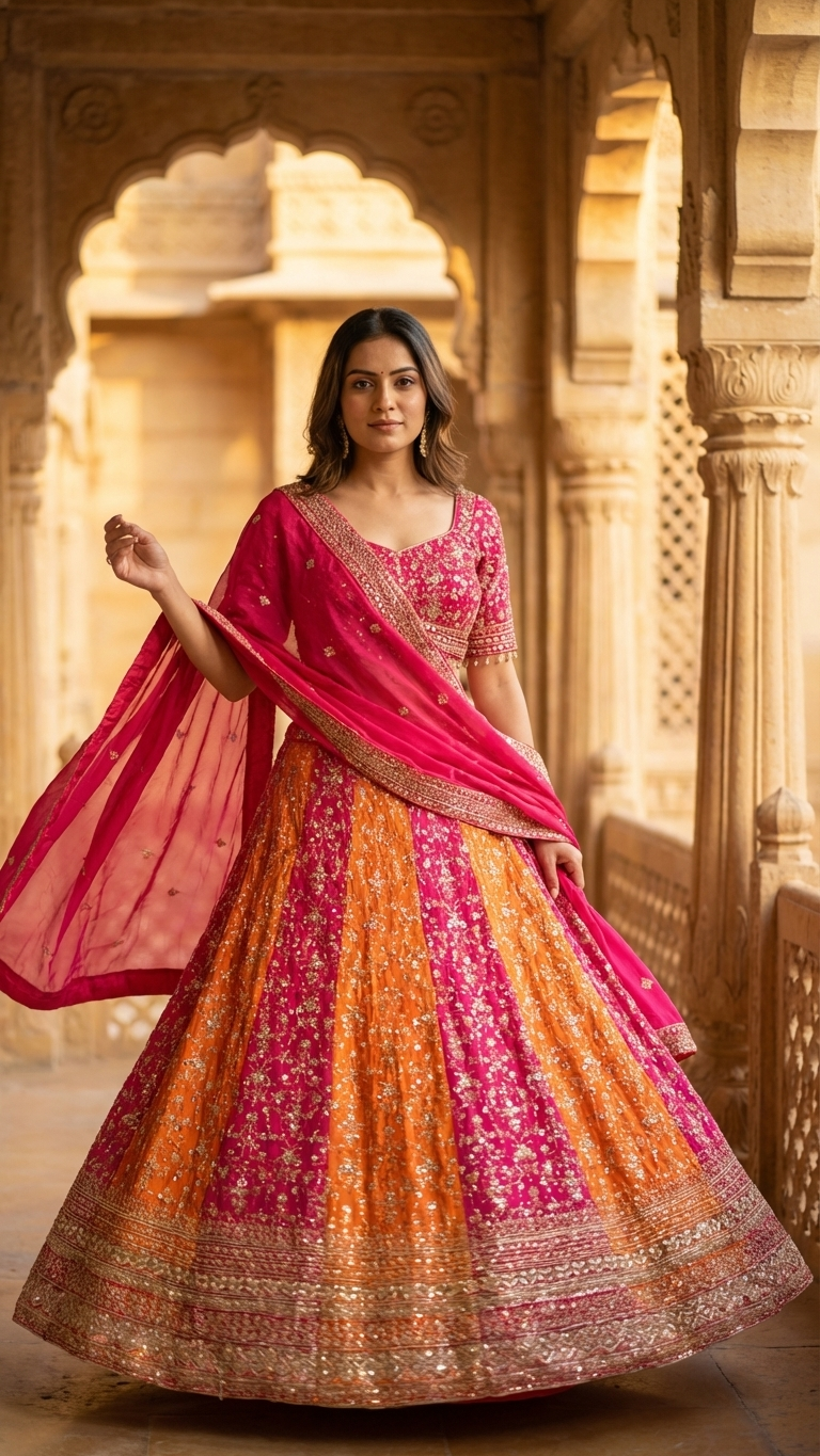 Embroidered lehenga set for haldi and mehendi function vibrant festive wear India