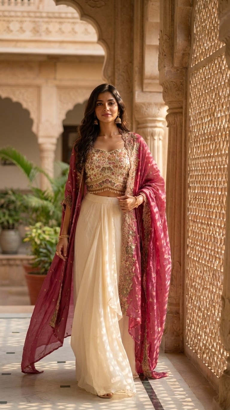 Ivory white and wine festive outfit perfect for wedding and festive wear India