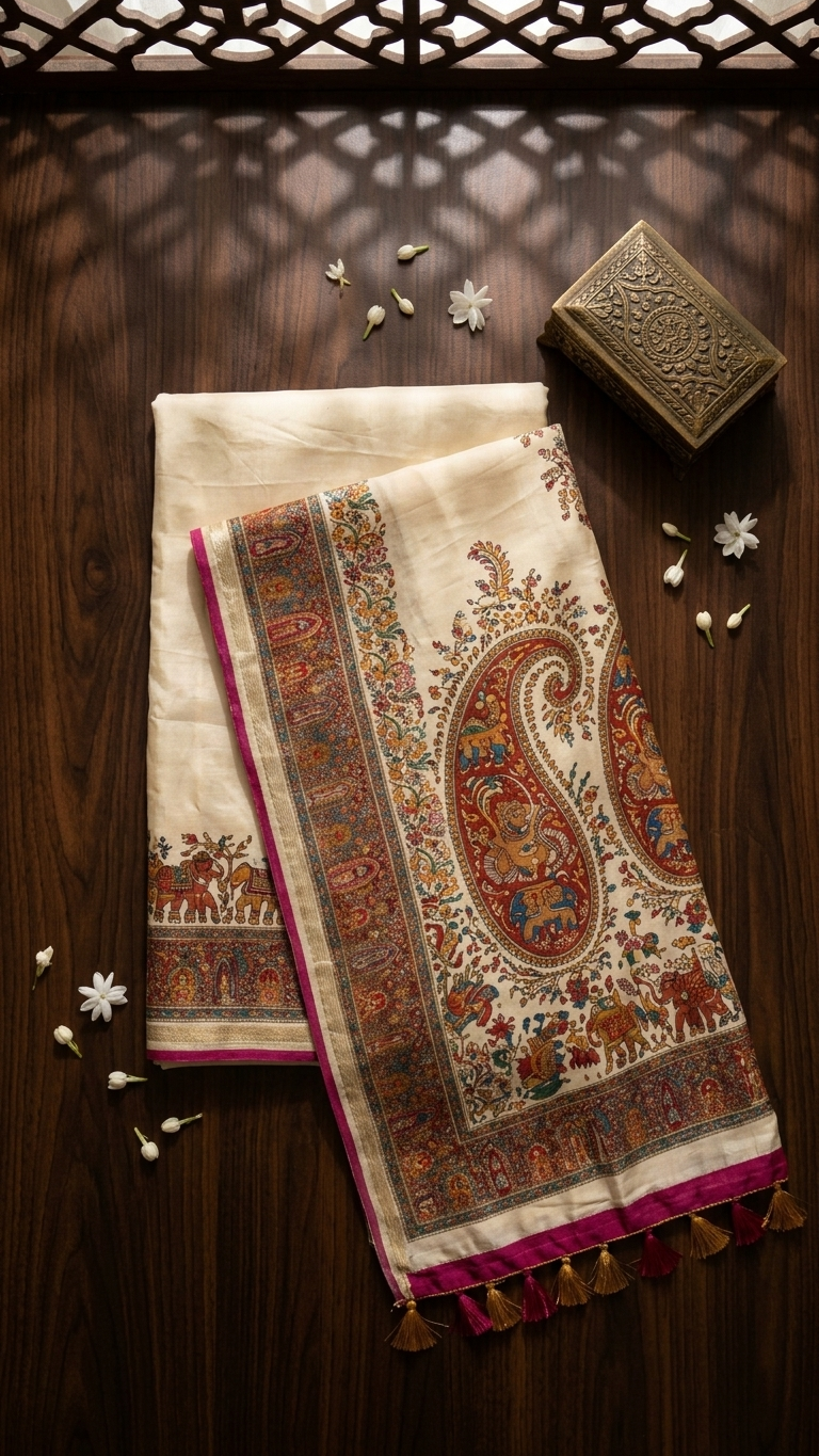 Ivory Maheshwari saree elegant festive and traditional wear for women India