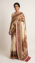 Ivory Maheshwari saree with traditional border weaving Chandni Chowk ethnic wear