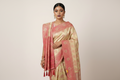 Ivory traditional saree with self weaving classic Chandni Chowk style outfit