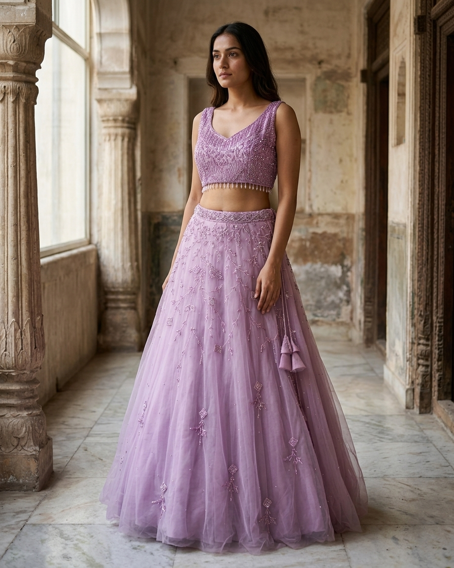 Lavender pastel lehenga inspired by Chandni Chowk premium ethnic fashion