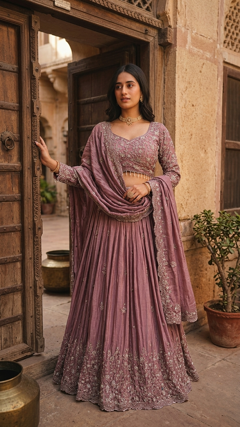 Lavender lehenga with sequin and thread embroidery elegant designer ethnic wear