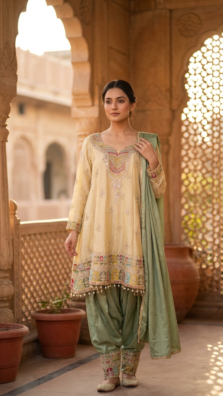 Light green ethnic suit with mirror and zari work elegant party wear suit for women