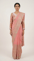 Light pink chanderi net saree with thread work Chandni Chowk style elegant saree for women