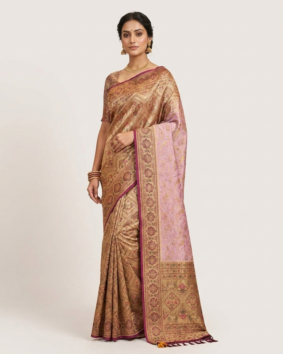 Light purple Kanjivaram style saree with traditional weaving Chandni Chowk ethnic wear