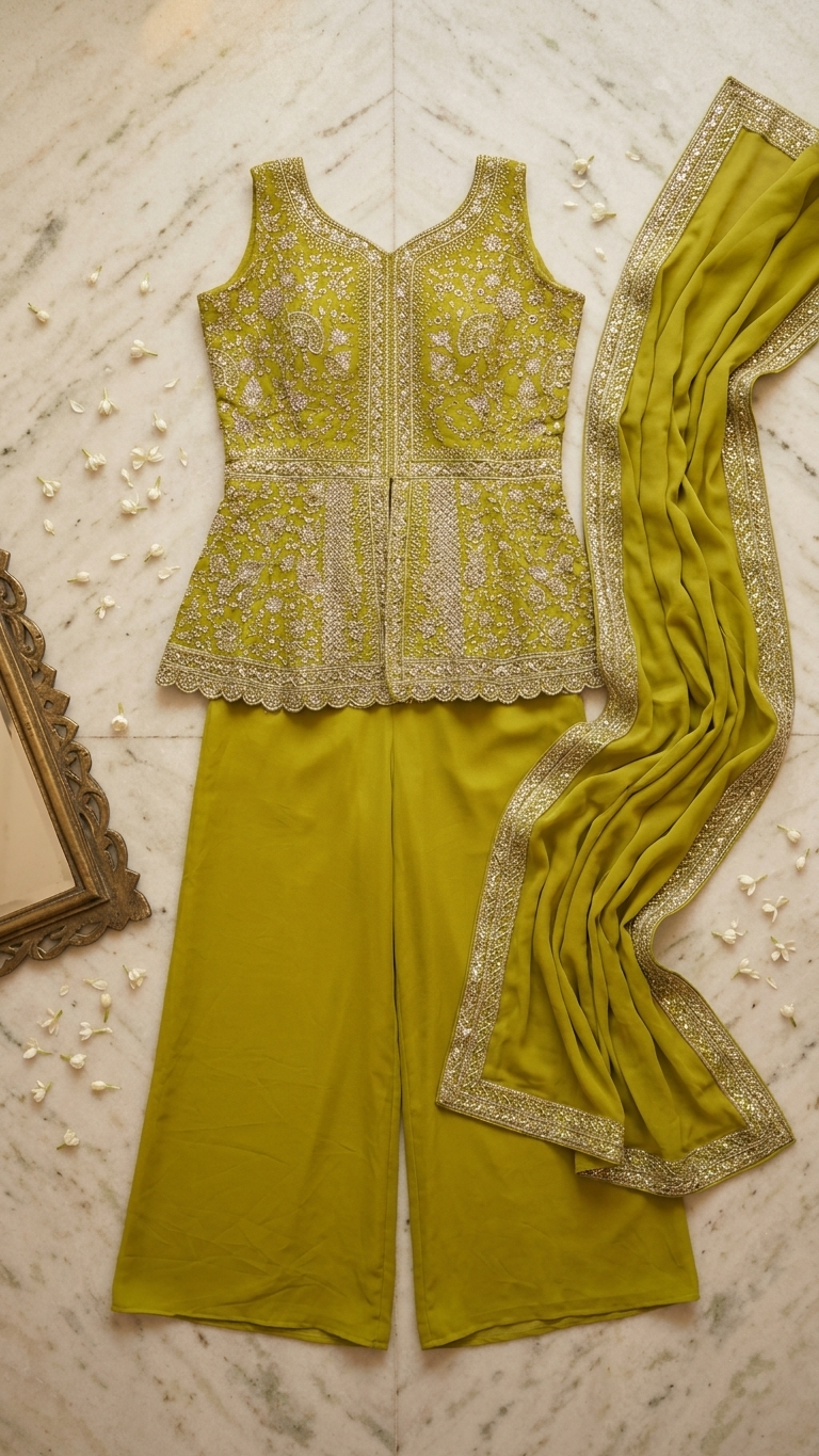 Lime green suit set inspired by Chandni Chowk traditional fashion for women