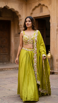 Lime green indo western outfit with floral embroidery Chandni Chowk haldi festive wear