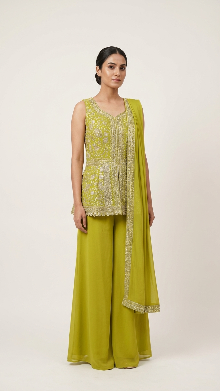 Lime green suit with zari embroidery Chandni Chowk festive wear for women