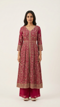 Magenta Anarkali plazo set with Kashmiri embroidery wedding wear outfit for women India