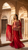 Magenta georgette suit with zari and zarkan work festive wear outfit for women 