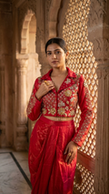 Magenta indo western outfit with floral embroidered blouse Chandni Chowk festive wear