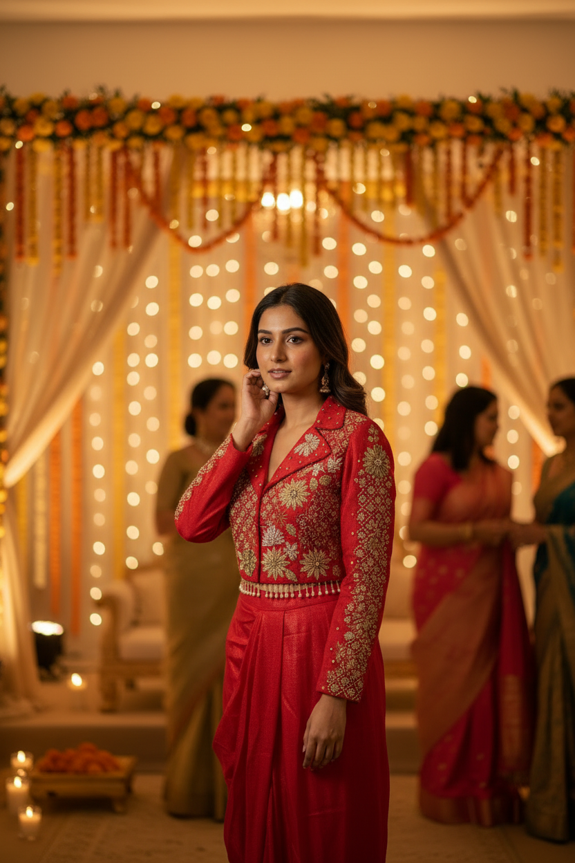 Magenta indo western outfit with floral embroidered blouse Chandni Chowk festive wear, Purani dilli-6