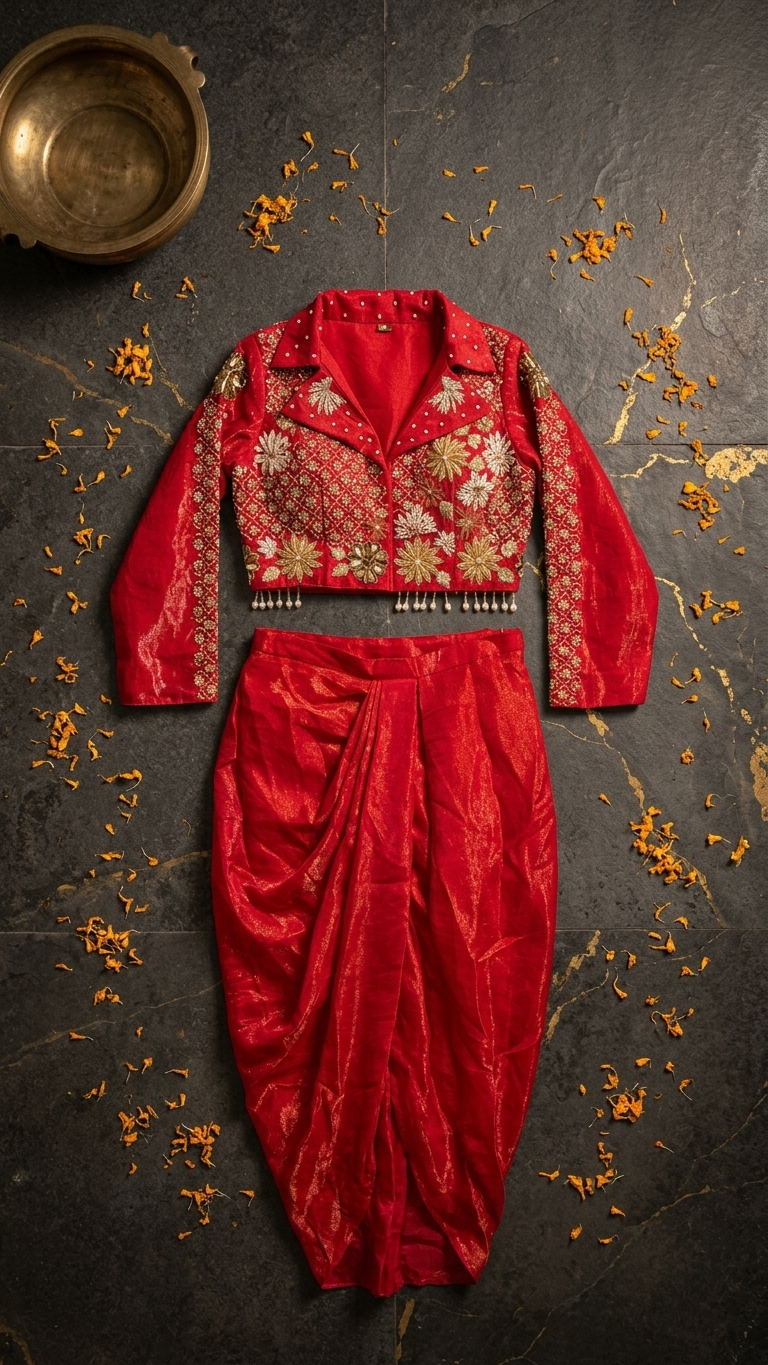 Magenta outfit with multicolor floral thread work and tassels Chandni Chowk style fashion