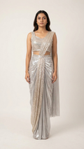 Metallic silver ready to wear saree with sequin blouse Chandni Chowk party wear
