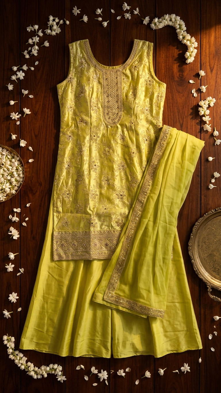 Moss green indo western outfit with bead and mirror work Chandni Chowk style fashion