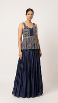 Navy blue peplum indo western outfit with sequence work party wear set for women India