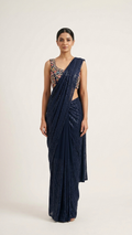 Navy saree with embroidered blouse viscose fabric elegant Chandni Chowk fashion