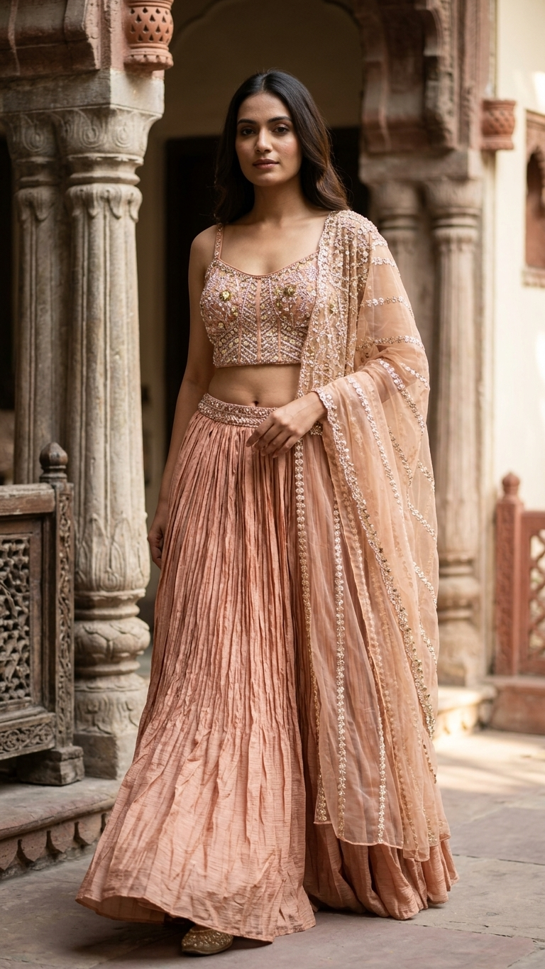 Peach net silk indo western outfit elegant party wear for women India