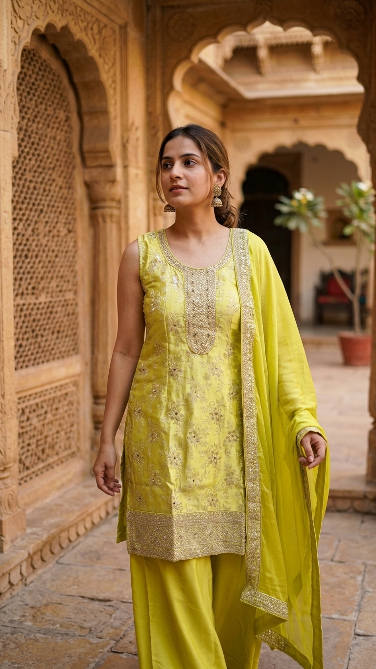 Olive green festive indo western outfit with mirror work Chandni Chowk inspired fashion