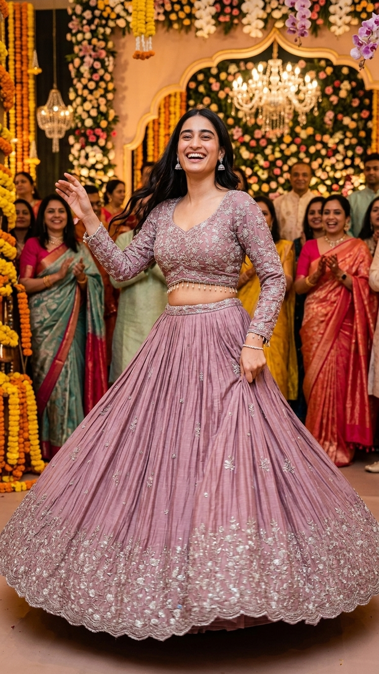 Onion pink lehenga with silver tilla and sequin embroidery Chandni Chowk wedding wear