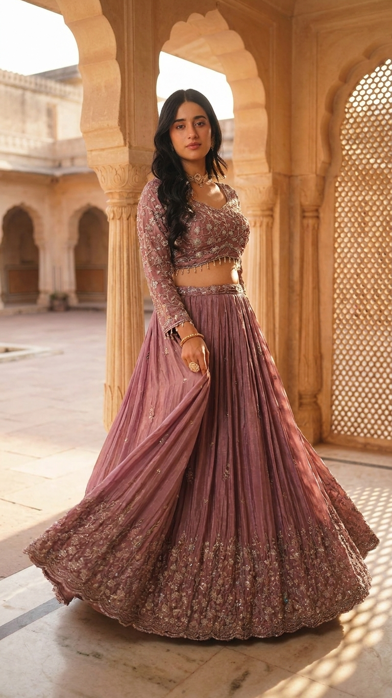 Onion pink lehenga with silver tilla and sequin embroidery Chandni Chowk wedding wear