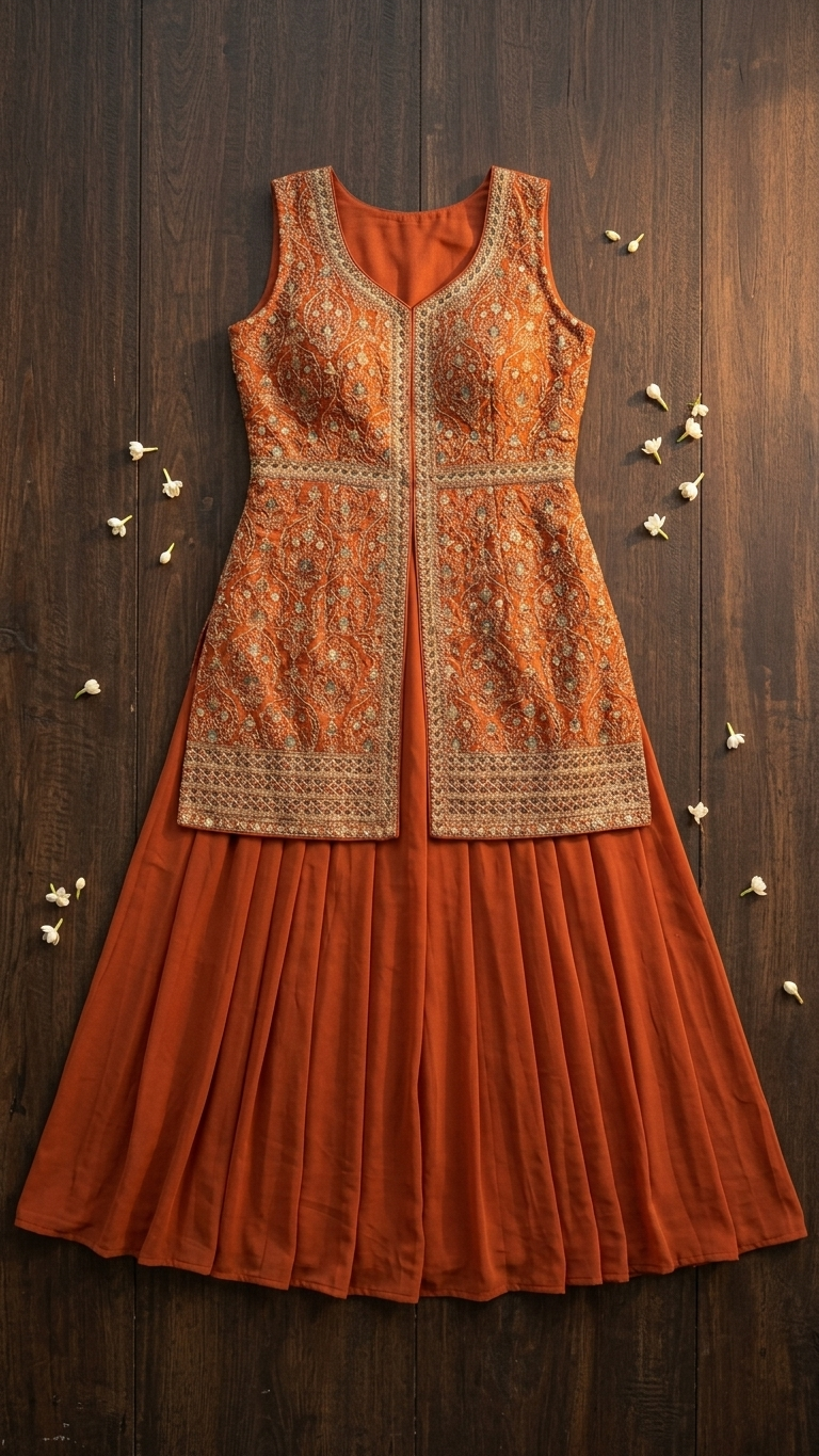Orange kurti set with plazo simple stylish outfit for casual and everyday wear India