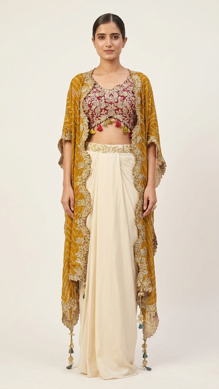 Mustard cape set perfect for mehendi and festive functions for women India