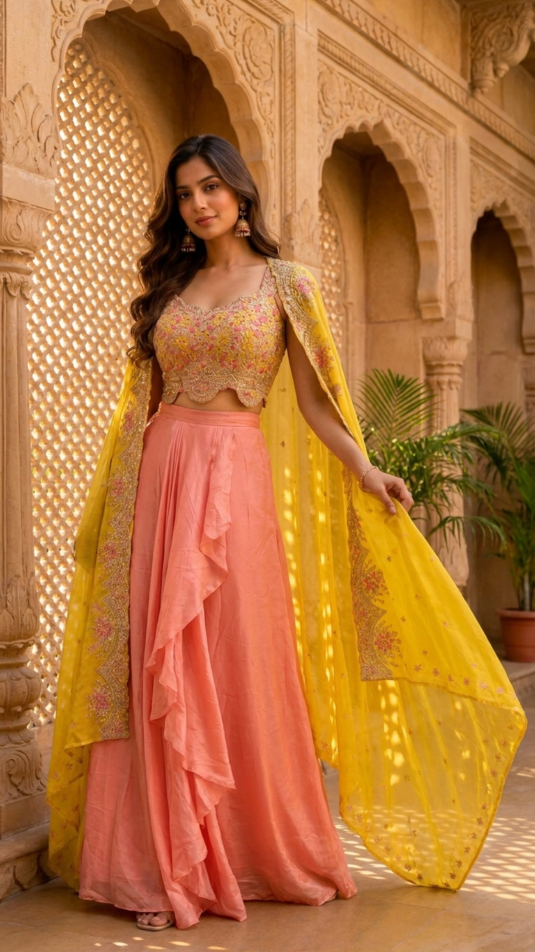 Pastel fusion festive outfit inspired by Chandni Chowk modern fashion